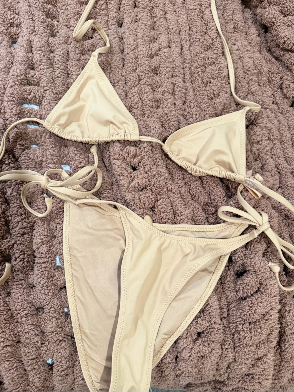 Skims Beige Triangle String Bikini Set - Women Swim